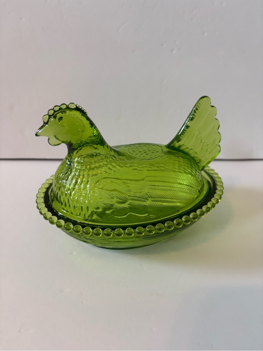 Green Glass Hen on Nest Decorative Dish - Brand Unstated